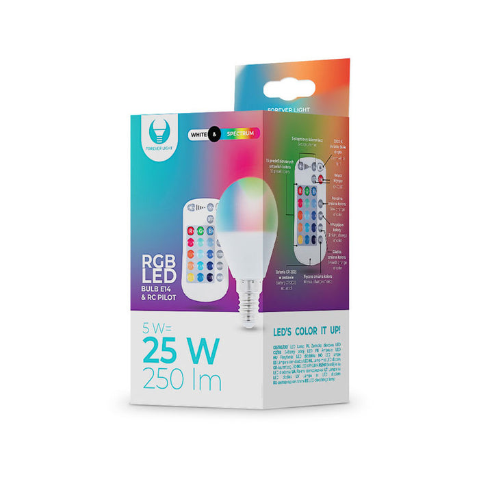 LED КРУШКА E14 5W G45 3000K RGB С ДИСТАНЦИОННО FOREVER LIGHT
