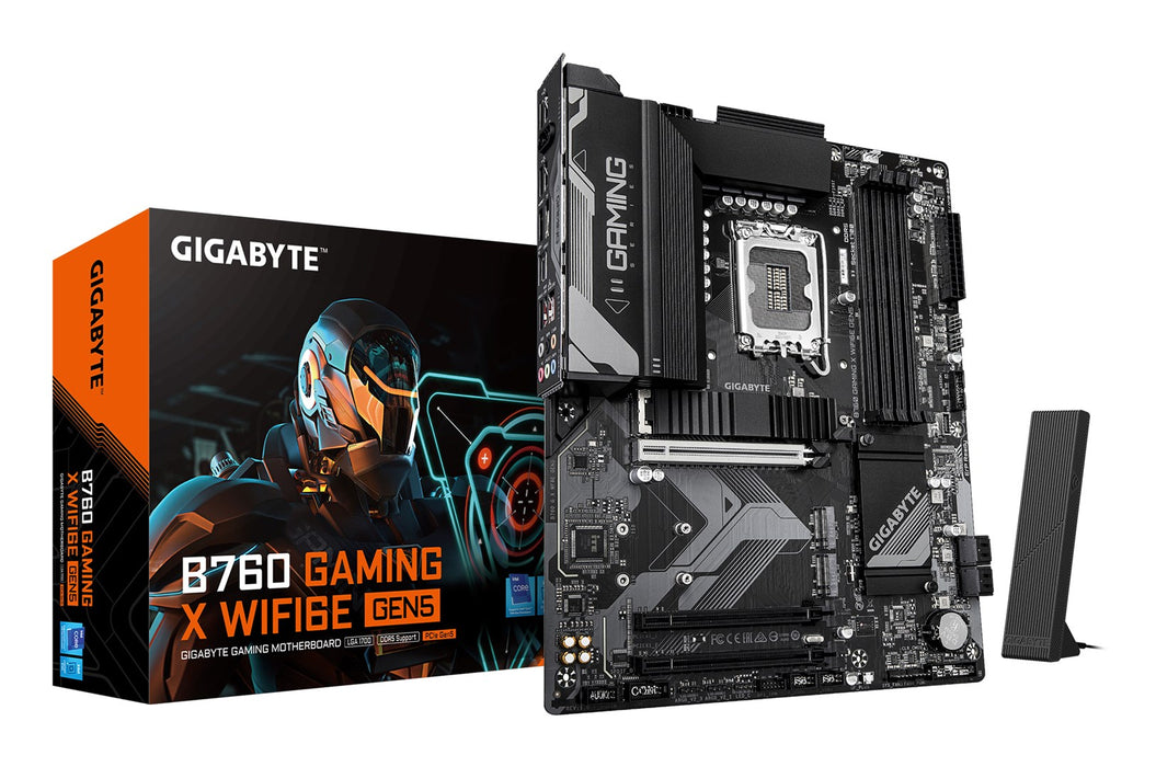 Дънна платка GIGABYTE B760 GAMING X WIFI6E GEN5 - Поддържа процесори Intel Core от 14-то поколение, 8+1+1 фази VRM, до 5600MHz DDR5, 3xPCIe 4.0 M.2, Wi-Fi 6E, 2.5 GbE LAN, USB 3.2 Gen 2