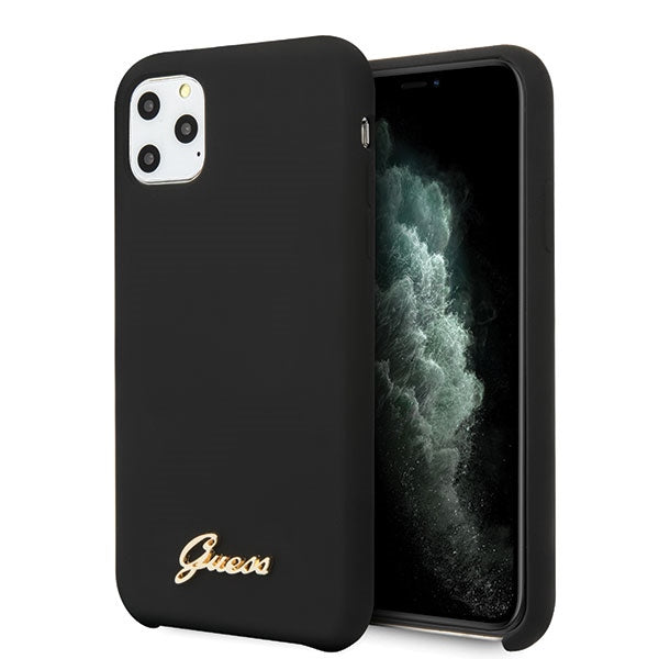 Силиконов калъф Guess GUHCN65LSLMGBK Vintage Gold Logo за iPhone 11 Pro Max, черен