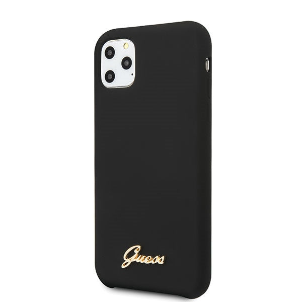 Силиконов калъф Guess GUHCN65LSLMGBK Vintage Gold Logo за iPhone 11 Pro Max, черен