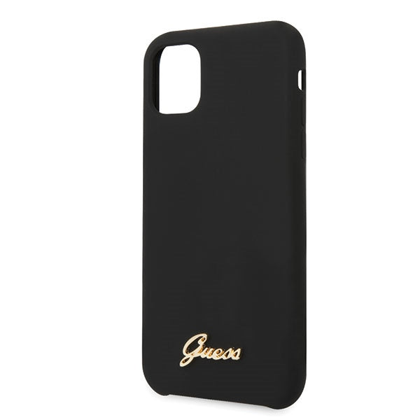 Силиконов калъф Guess GUHCN65LSLMGBK Vintage Gold Logo за iPhone 11 Pro Max, черен