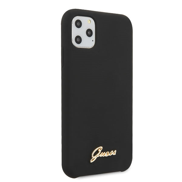 Силиконов калъф Guess GUHCN65LSLMGBK Vintage Gold Logo за iPhone 11 Pro Max, черен