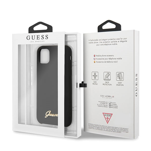 Силиконов калъф Guess GUHCN65LSLMGBK Vintage Gold Logo за iPhone 11 Pro Max, черен