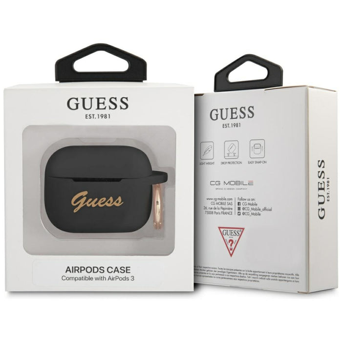 Силиконов калъф Guess GUA3SSSK Vintage Script за AirPods 3, черен