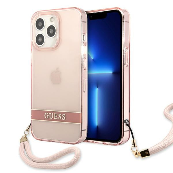 Твърд калъф Guess GUHCP13XHTSGSP Translucent Stap за iPhone 13 Pro 6,7", розов
