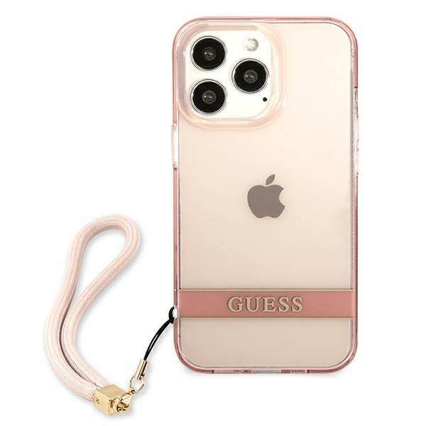 Твърд калъф Guess GUHCP13XHTSGSP Translucent Stap за iPhone 13 Pro 6,7", розов