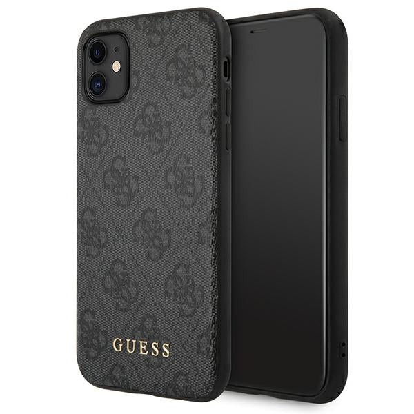 Твърд калъф Guess GUHCN61G4GFGR Metal Gold Logo за iPhone 11 / XR 6,1", сив