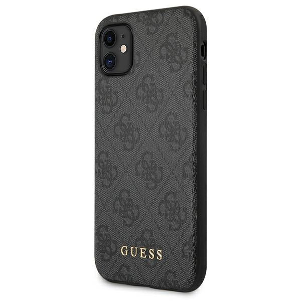 Твърд калъф Guess GUHCN61G4GFGR Metal Gold Logo за iPhone 11 / XR 6,1", сив