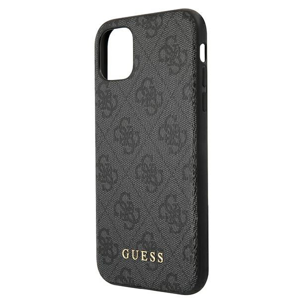 Твърд калъф Guess GUHCN61G4GFGR Metal Gold Logo за iPhone 11 / XR 6,1", сив