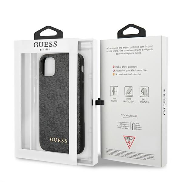 Твърд калъф Guess GUHCN61G4GFGR Metal Gold Logo за iPhone 11 / XR 6,1", сив