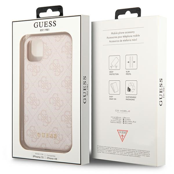 Твърд калъф Guess GUHCN61G4GFPI Metal Gold Logo за iPhone 11 / XR 6,1", розов