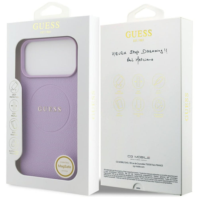 Калъф Guess Grained Ring MagSafe за iPhone 17 Pro Max, лилав