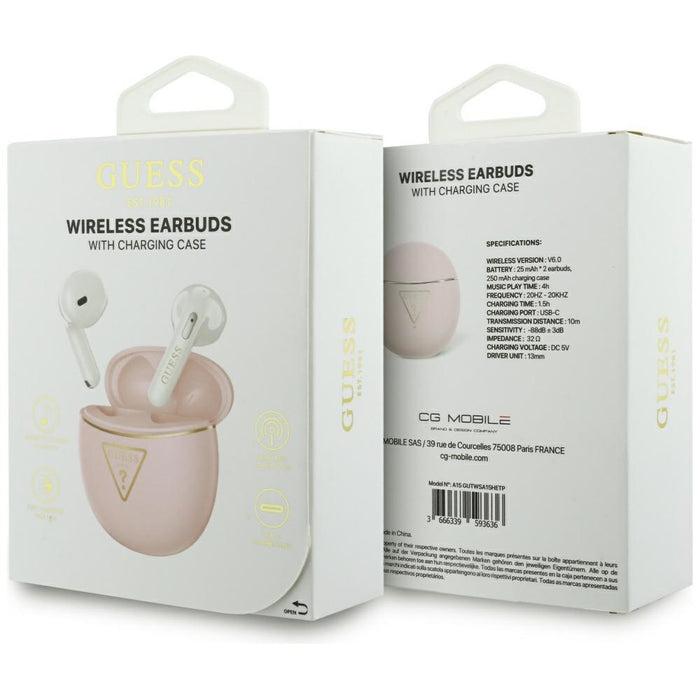 Слушалки TWS Guess Gold Line Triangle, розови