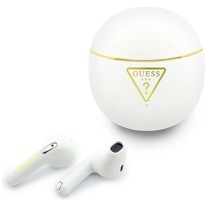 Слушалки TWS Guess Gold Line Triangle, бели