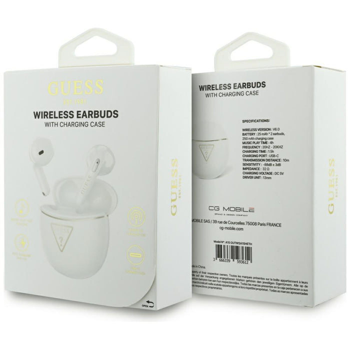 Слушалки TWS Guess Gold Line Triangle, бели