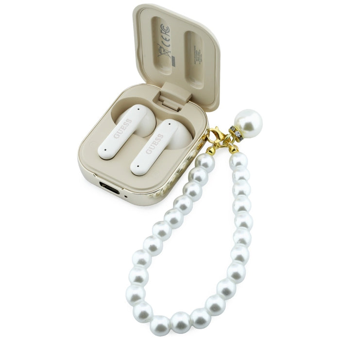 Слушалки TWS Guess Pearl Strap, бежов