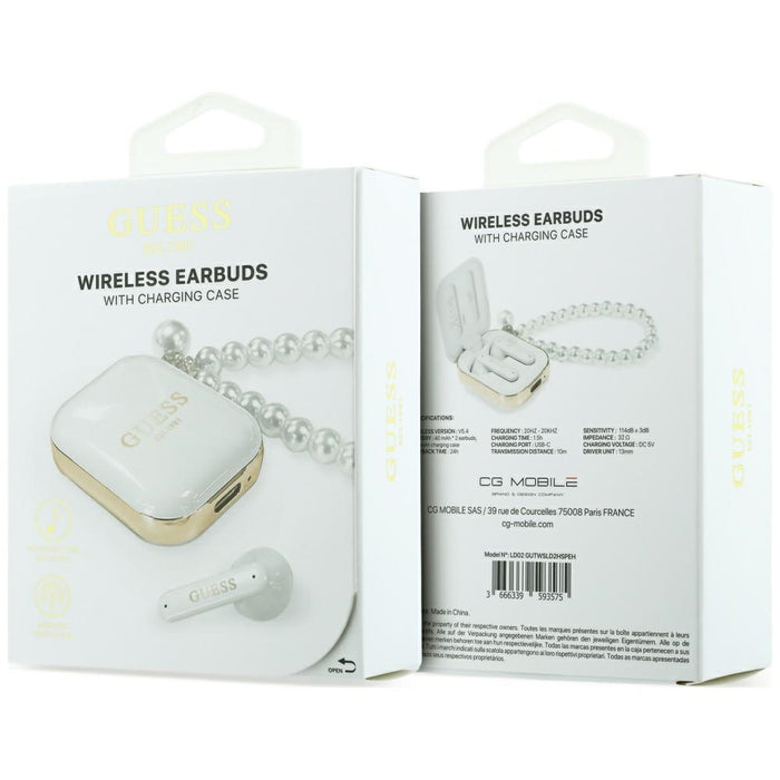 Слушалки TWS Guess Pearl Strap, бели