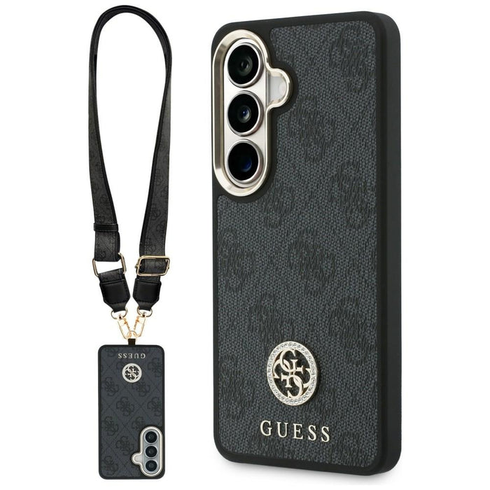 Калъф Guess Big Rhinestone Triangle Strap MagSafe за Galaxy S26, черен + каишка