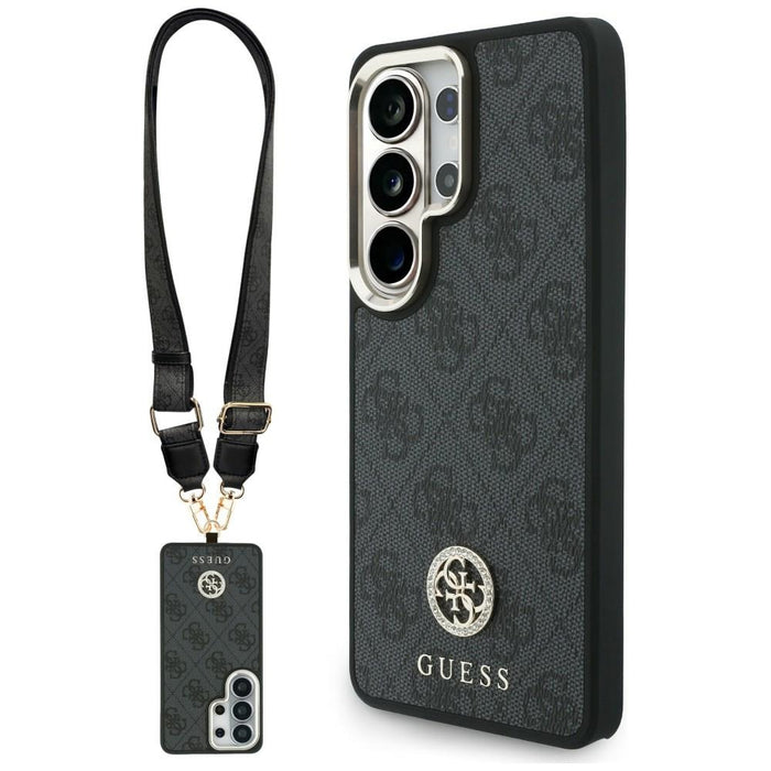 Калъф Guess Big Rhinestone Triangle Strap MagSafe със смик за Galaxy S26 Ultra, черен