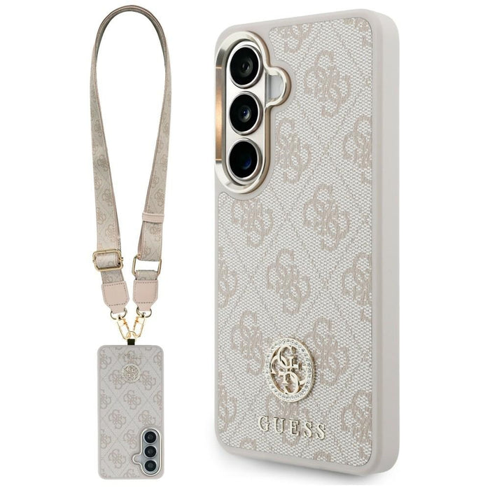Комплект калъф + каишка Guess Big Rhinestone Triangle Strap MagSafe за Samsung Galaxy S26, розов