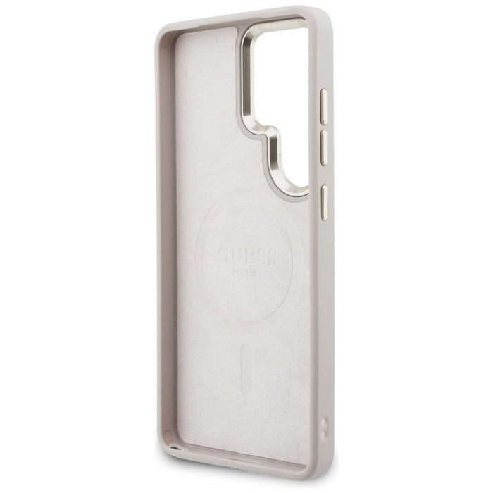 Калъф Guess Big Rhinestone Triangle Strap MagSafe за Samsung Galaxy S26 Ultra, розов + каишка