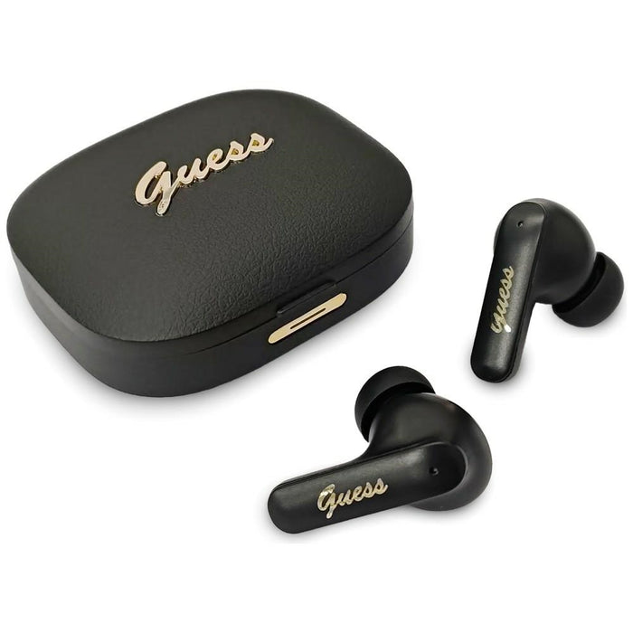 Слушалки TWS Guess Script Metal Logo, черни