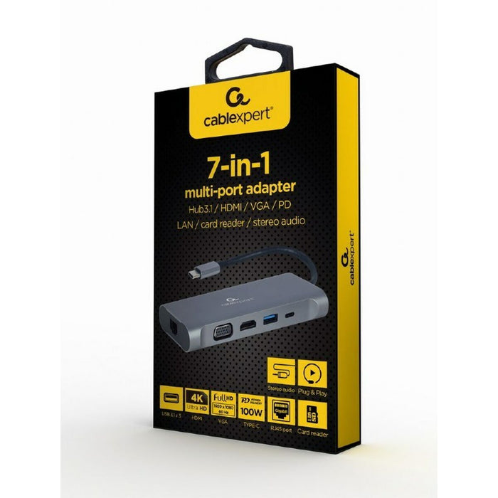 USB-C извод GEMBIRD A-CM-COMBO7-01 Сив 100 W