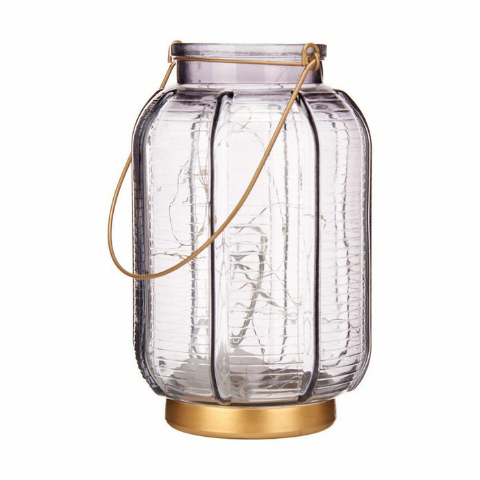 LED Фенер Gift Decor L1422MSH-S L1422MSH-S Сив Златен Cтъкло Райета 14 x 22 x 14 cm 13,5 x 22 x 13,5 cm (6 броя)