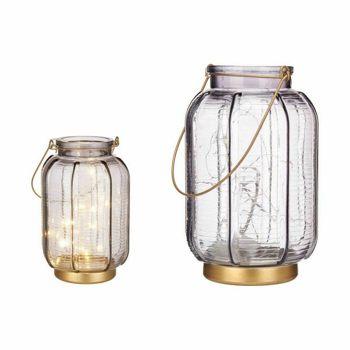 LED Фенер Gift Decor L1422MSH-S L1422MSH-S Сив Златен Cтъкло Райета 14 x 22 x 14 cm 13,5 x 22 x 13,5 cm (6 броя)