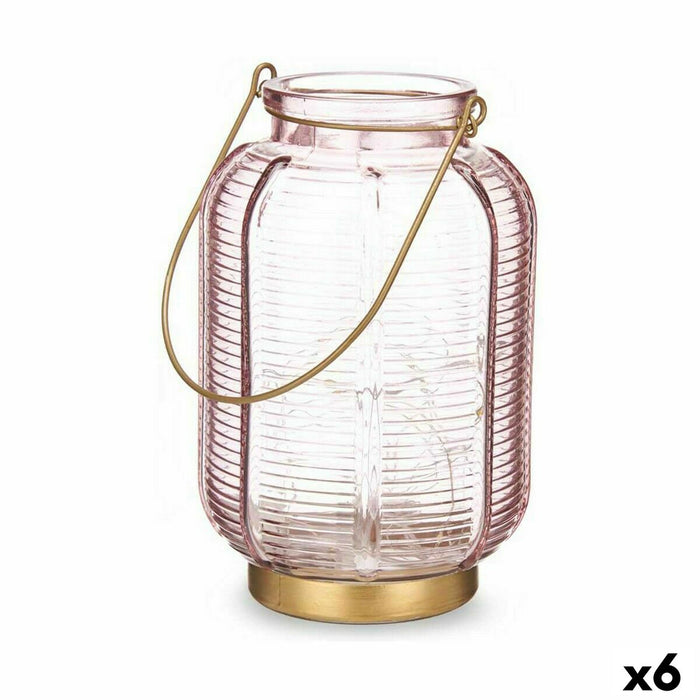 LED Фенер Gift Decor L1422MSH-C L1422MSH-C Розов Златен Cтъкло Райета 13,5 x 22 x 13,5 cm (6 броя)