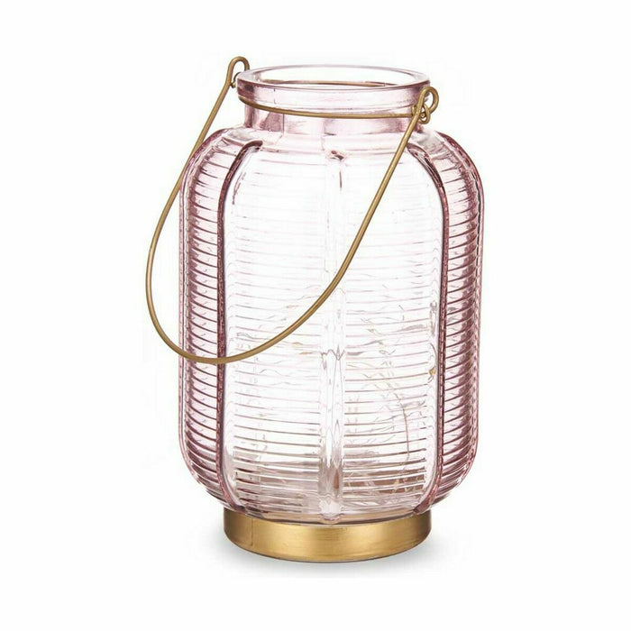 LED Фенер Gift Decor L1422MSH-C L1422MSH-C Розов Златен Cтъкло Райета 13,5 x 22 x 13,5 cm (6 броя)