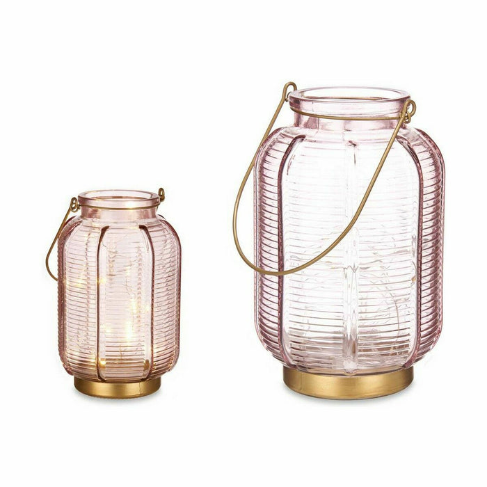 LED Фенер Gift Decor L1422MSH-C L1422MSH-C Розов Златен Cтъкло Райета 13,5 x 22 x 13,5 cm (6 броя)