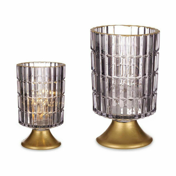LED Фенер Gift Decor L1118BMMS-S L1118BMMS-S Сив Златен Cтъкло 10,7 x 18 x 10,7 cm (6 броя)