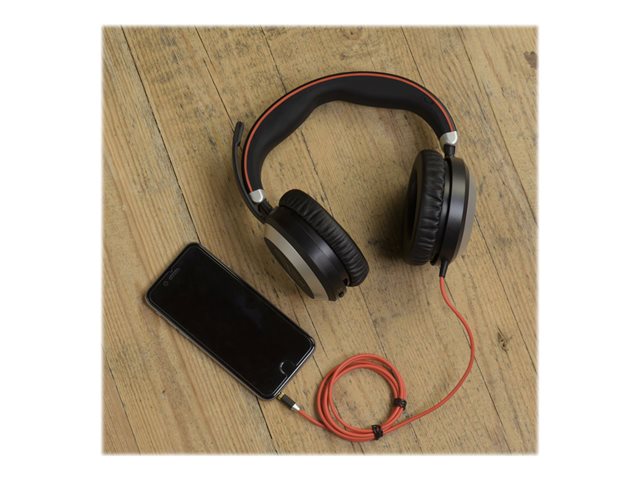 Слушалки JABRA EVOLVE 80 UC Duo само с 3,5 мм жак лента за глава, дискретна стрела, активно шумопотискане Слушане