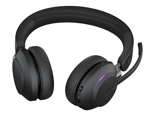 JABRA Evolve2 65 MS Стерео слушалки на ушите Bluetooth безжични USB-A шумоизолиращи черни със стойка за зареждане Сертифицирани за MS Te