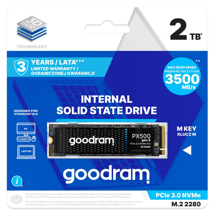 Goodram PX500 GEN.3 SSDPR-PX500-02T-80-G3 вътрешно твърдотелно устройство 2 TB M.2 PCI Express 3.0 NVMe 3D NAND