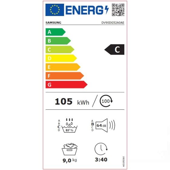 Сушилня SAMSNUNG DV90DG52A0AELE, 9 кг, Hygiene Care, Wi-Fi, White