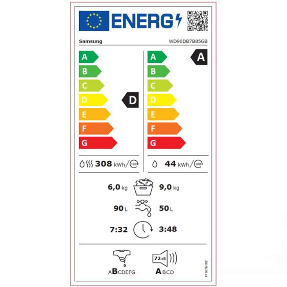 Пералня със сушилня SAMSUNG WD90DB7B85GBU4, 9/6 кг, SmartThings AI Energy, Ecobubble, 1400 об/мин. Black
