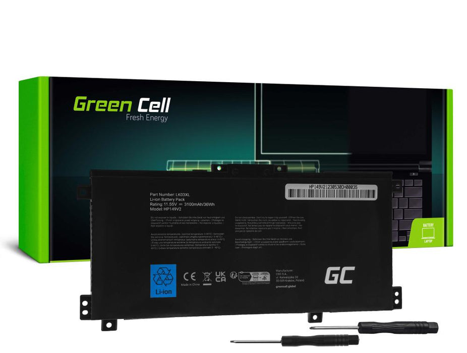 Батерия за лаптоп GREEN CELL, HP Envy x360 15-BP 15-BP000 15-BP100 15-CN 17-AE 17-BW  LK03XL  11,55V 3100mAh