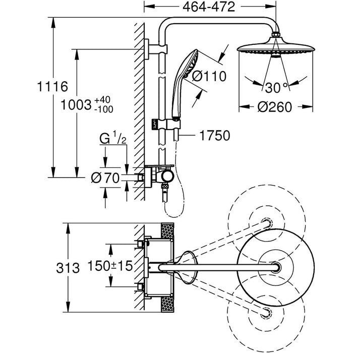 Душ Колона Grohe VITALIO SYSTEM 260