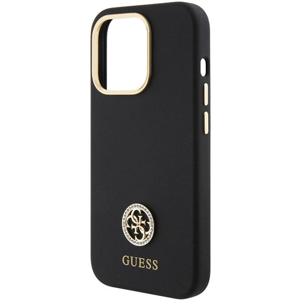 Силиконов 4G калъф Guess Logo Strass за iPhone 15 Pro - черен
