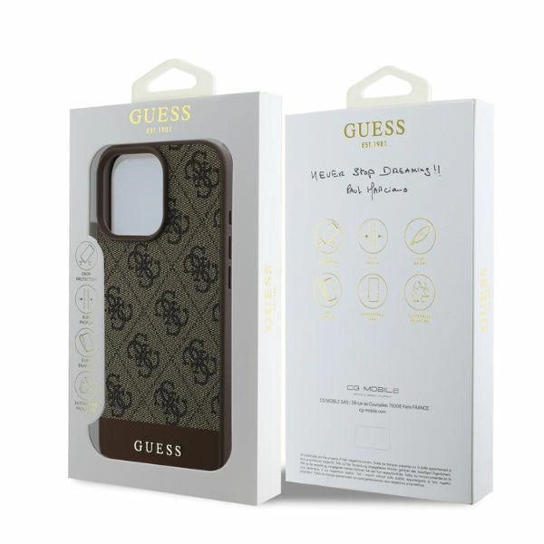 Калъф Guess 4G Bottom Stripe за iPhone 16 Pro - кафяв