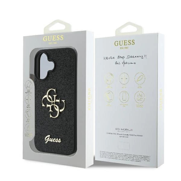Калъф Guess Fixed Glitter Big 4G за iPhone 16 Plus - черен