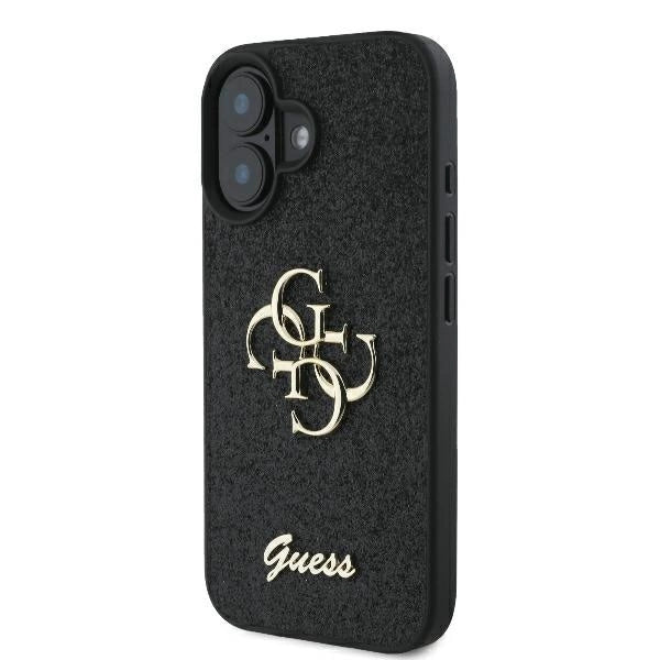 Калъф Guess Fixed Glitter Big 4G за iPhone 16 Plus - черен
