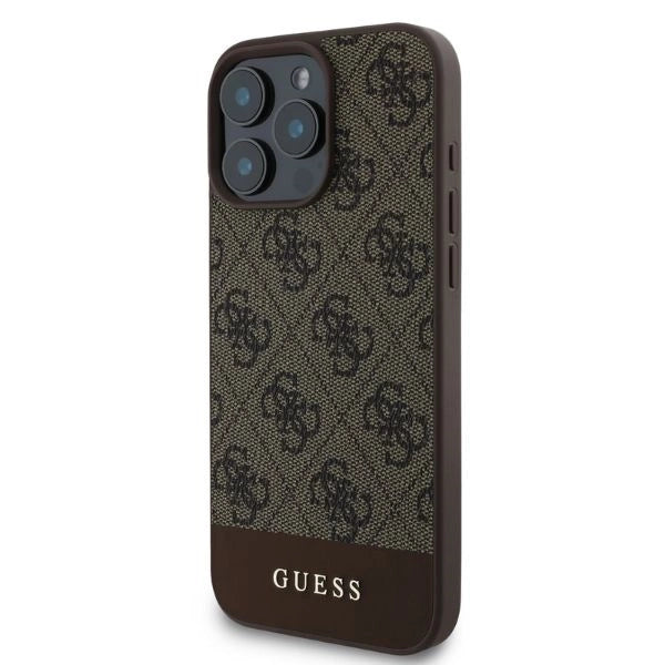 Калъф Guess 4G Bottom Stripe за iPhone 16 Pro Max - кафяв