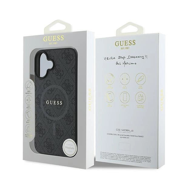 Калъф Guess 4G Ring Classic Logo MagSafe за iPhone 16 Plus - черен