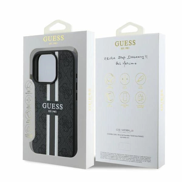 Калъф Guess 4G Printed Stripes MagSafe за iPhone 16 Pro Max - черен