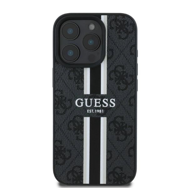 Калъф Guess 4G Printed Stripes MagSafe за iPhone 16 Pro Max - черен