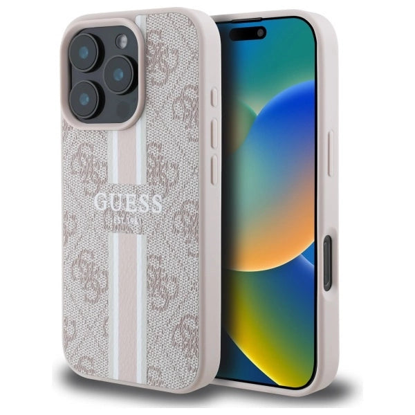 Калъф Guess 4G Printed Stripes MagSafe за iPhone 16 Pro Max - розов