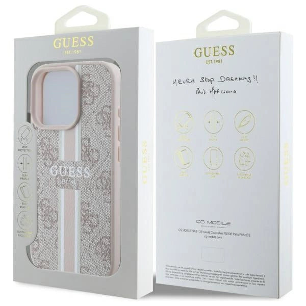 Калъф Guess 4G Printed Stripes MagSafe за iPhone 16 Pro Max - розов